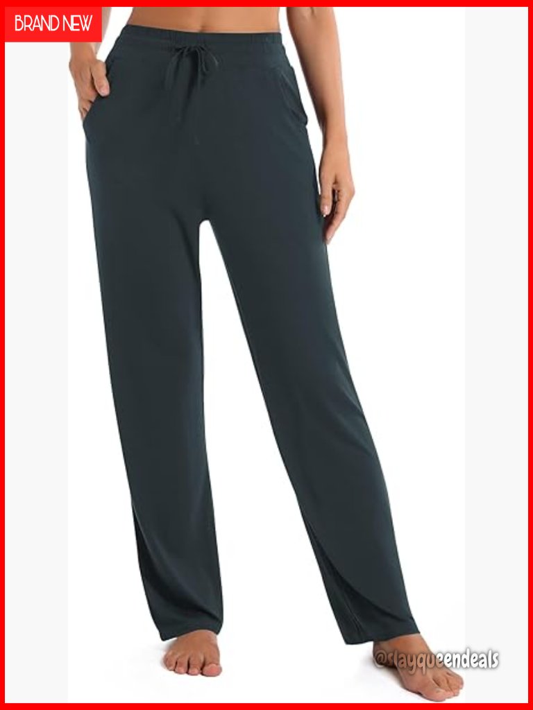 High Waist Straight Leg Yoga Pants With Pockets, Lightweight Stretch Fabric